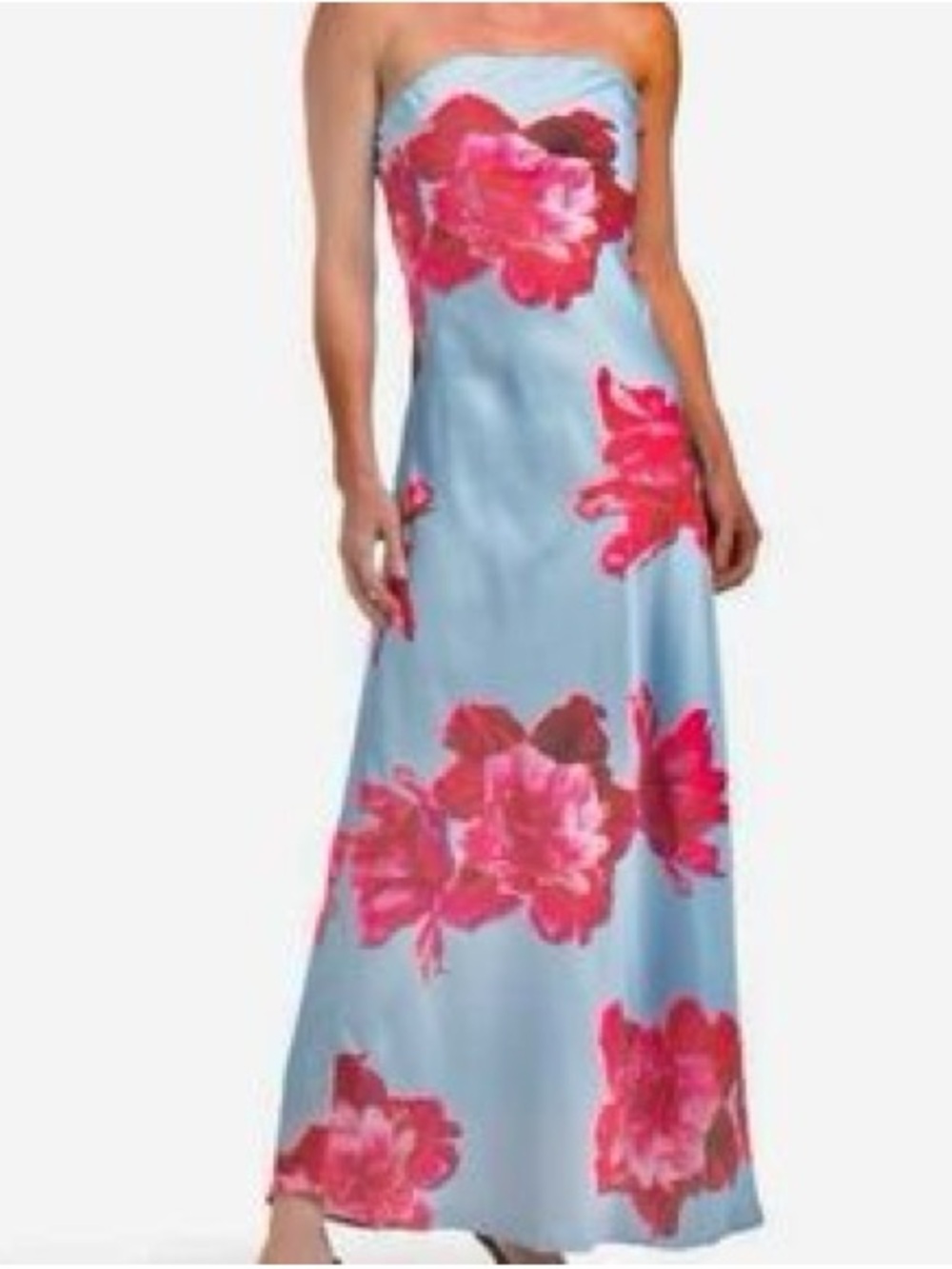 NWT Paper Heart Blue Satin Flower Print Maxi Dress Sz L